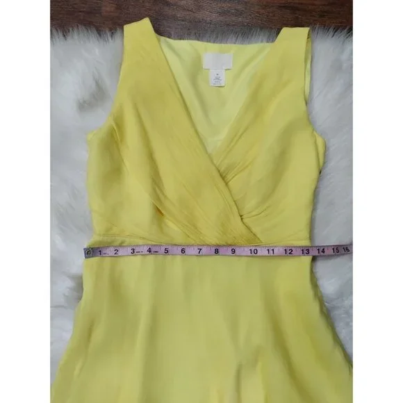 J. Crew Evie Sleeveless Silk Chiffon V-Neck Mini Butter Yellow Whimsy Size 6P - Picture 7 of 9